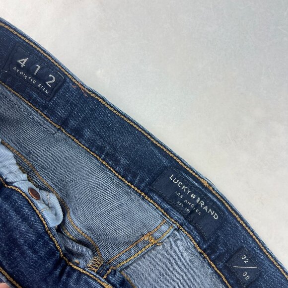 Lucky Brand Jean Men 32x28* 412 Athletic Slim Blue Faded Stretch Denim Tag 32x30 - Picture 7 of 16